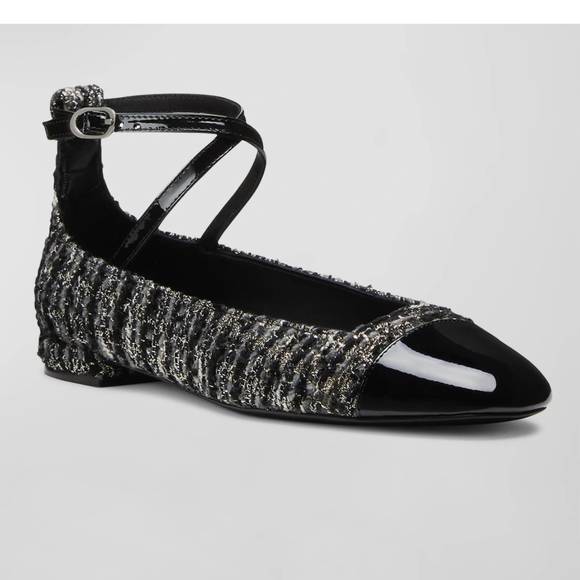 NEW STUART WEITZMAN eden strap flat in black tweed - Picture 1 of 2